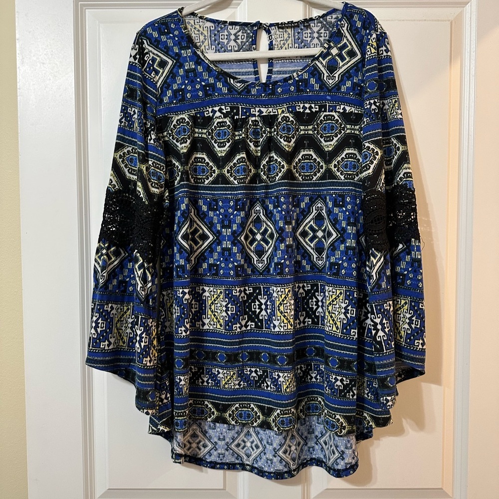 Hannah Boho Print Lace Bell Sleeve Women’s Top, Large - Picture 5 of 13